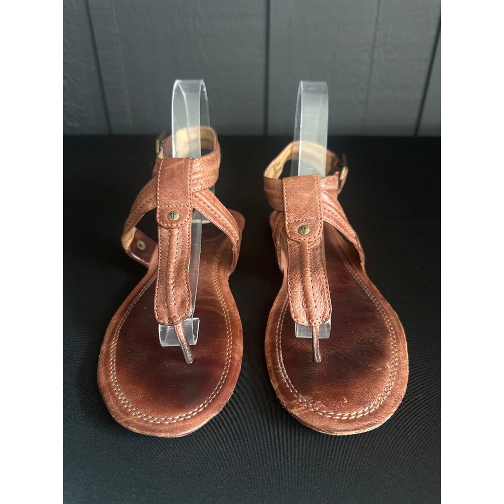 Frye Alessia Trapunto Brown Leather Buckled Thong Sandals Size 7 - Picture 4 of 11
